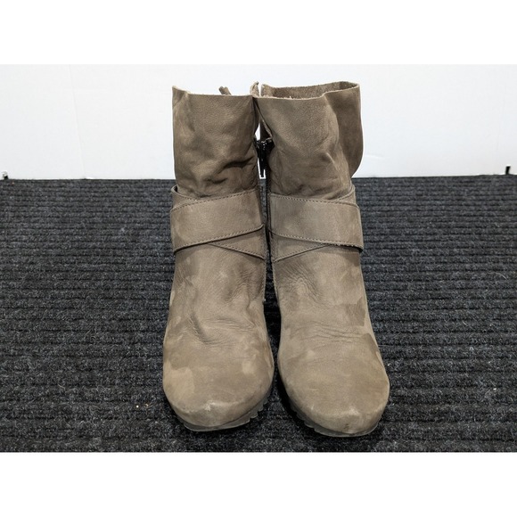 Paul Green Boots Womens Size 6.5 Taupe Leather Ankle Booties Zip Stacked Heel - Picture 4 of 8